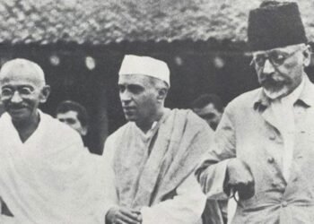 Maulana Abul Kalam Azad with Mahatma Gandhi and Pt. Jawahar Lal Nehru