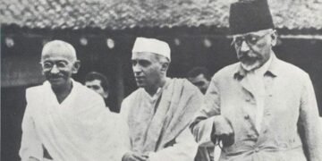 Maulana Abul Kalam Azad with Mahatma Gandhi and Pt. Jawahar Lal Nehru